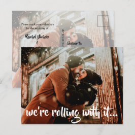 Postal De Anuncios Foto moderna de Boda de escritura blanca Guardar l