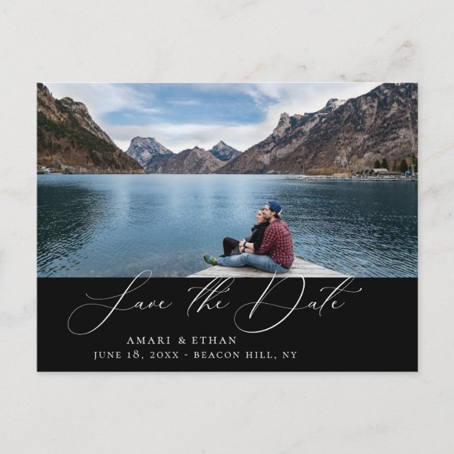 Postal De Anuncios Foto moderna de caligrafía de boho salva la fecha (Anverso)