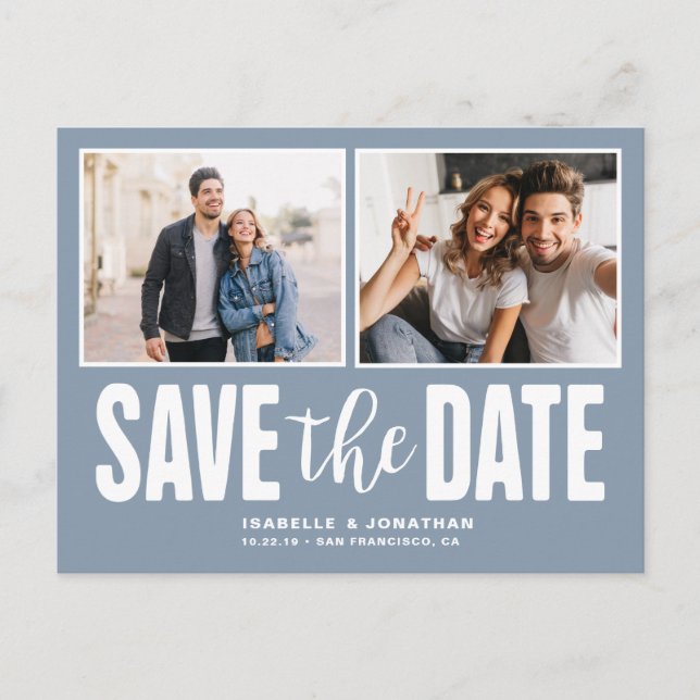 Postal De Anuncios Foto moderna Dusty Blue Save the Date (Anverso)