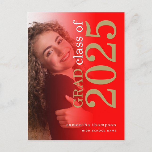 Postal De Anuncios Foto moderna Graduación de Red Gold 2023 (Anverso)