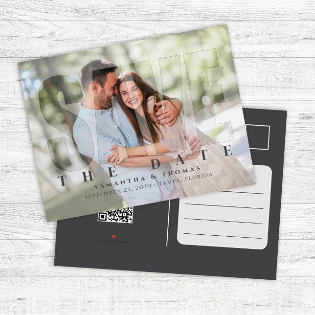 Postal De Anuncios Foto moderna Salven al Personalizado del Boda de c (Wedding save the date photo postcard template.)