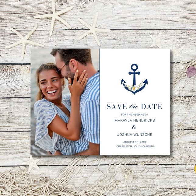 Postal De Anuncios Foto Nautical Beach Wedding Save the Date (Nautical Beach Wedding Photo Save the Date)