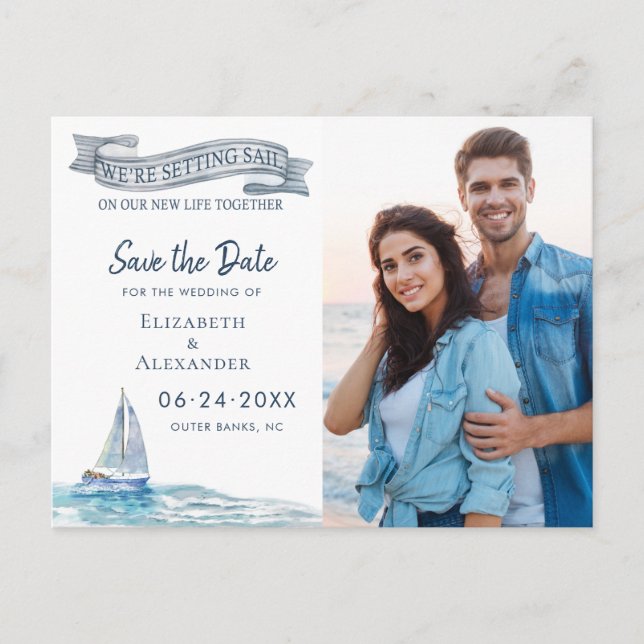 Postal De Anuncios Foto Nautical Save the Date (Anverso)