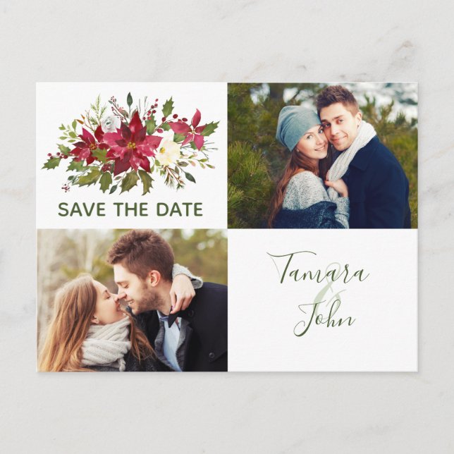 Postal De Anuncios Foto: Navidades de Poinsettia Greenery Save The Da (Anverso)