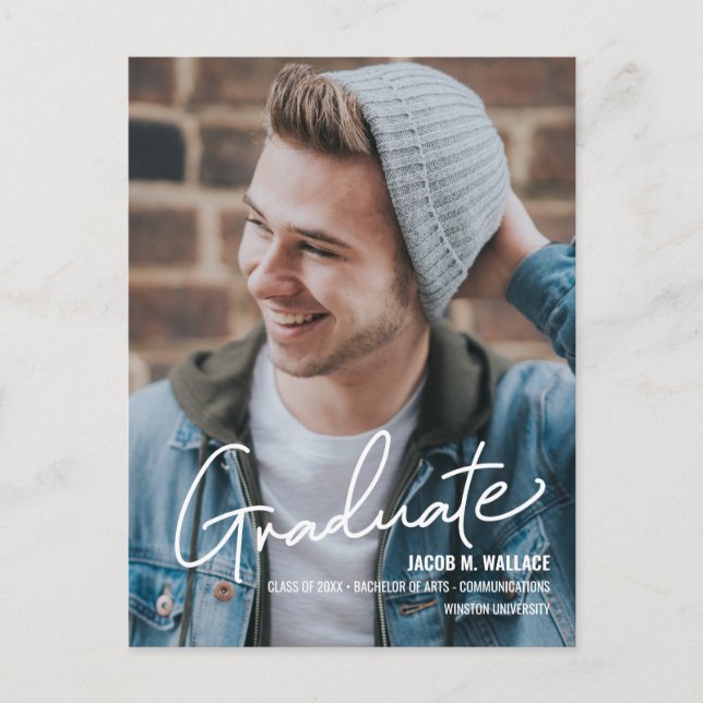Postal De Anuncios Foto Personalizada de Graduado Universitario con N (Anverso)