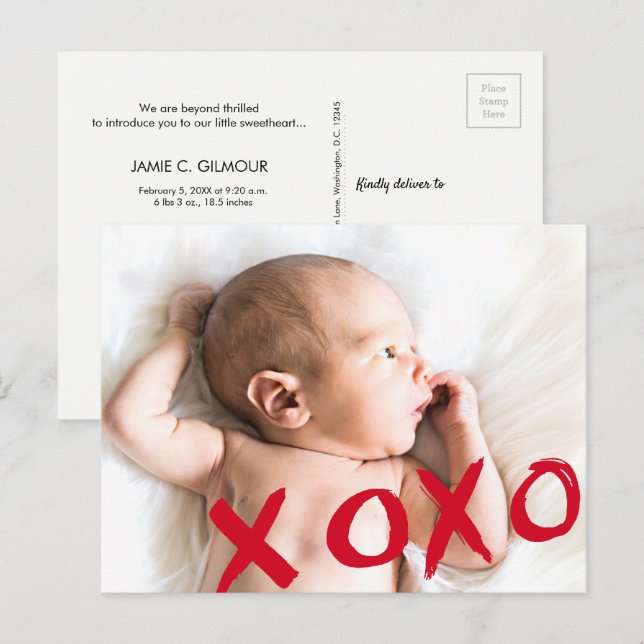 Postal De Anuncios Foto personalizada del bebé de XOXO Valentine (Anverso / Reverso)