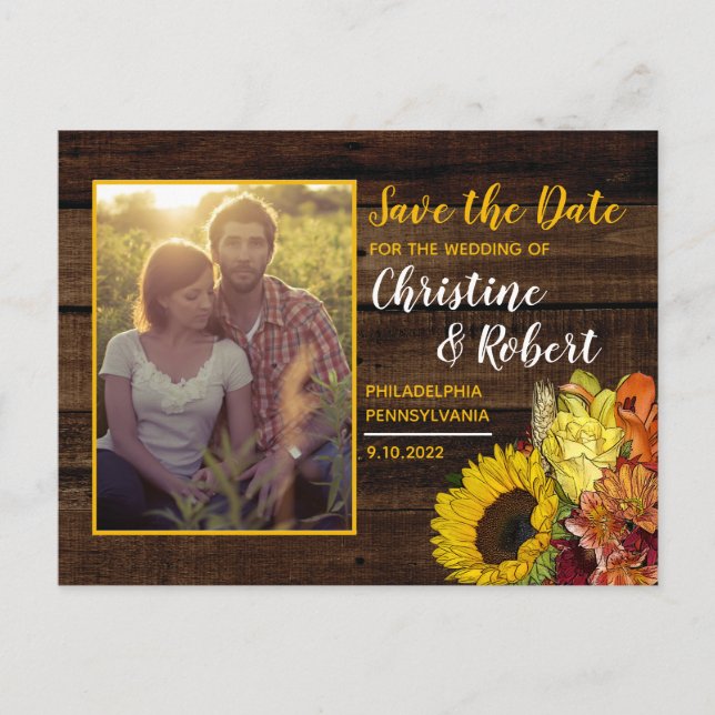 Postal De Anuncios Foto ramo floral de girasoles Save the Date (Anverso)