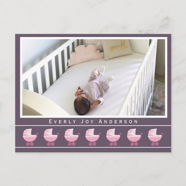 Postal De Anuncios Foto Retro de Carrito de Bebé Rosa Hip Bebé Niña (Anverso)