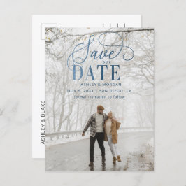 Postal De Anuncios Foto Rustic Blue Script Save the Date