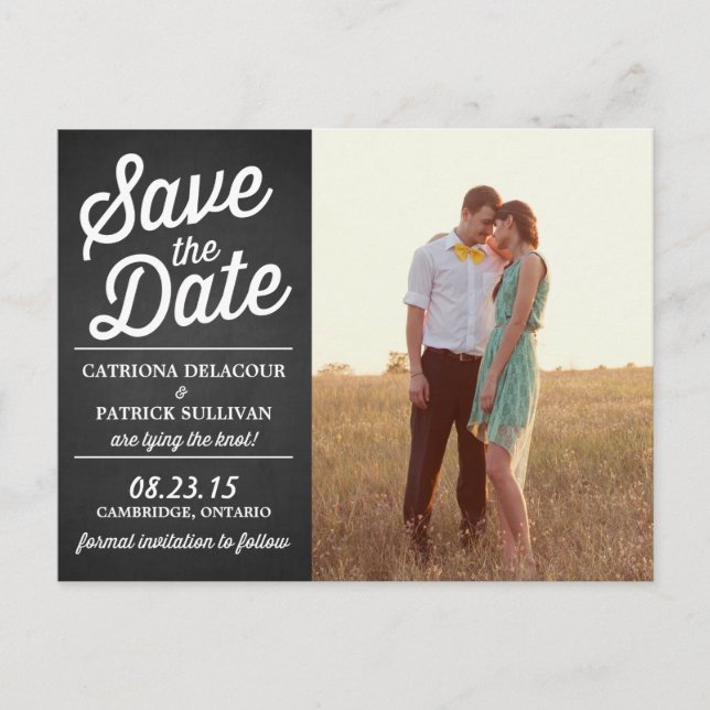Postal De Anuncios Foto Rustic Retro Script Save the Date Postcard (Anverso)