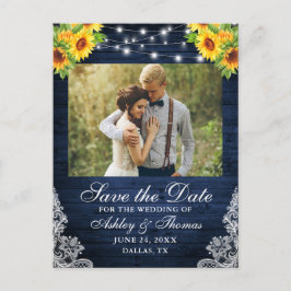 Postal De Anuncios Foto Rustic Sunflower Floral Blue Wood