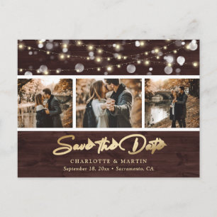 Postal De Anuncios Foto Rustic Wood Gold Boda Save The Date