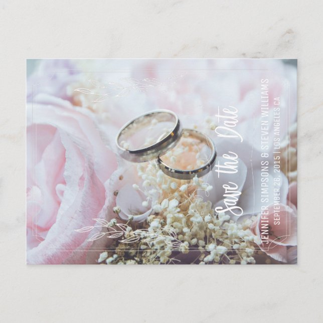 Postal De Anuncios Foto Save the Date anillos florales (Anverso)