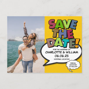 Postal De Anuncios Foto Save the Date Comic Moderno Divertido