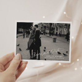 Postal De Anuncios Foto Simple en Blanco y Negro para Save the Date