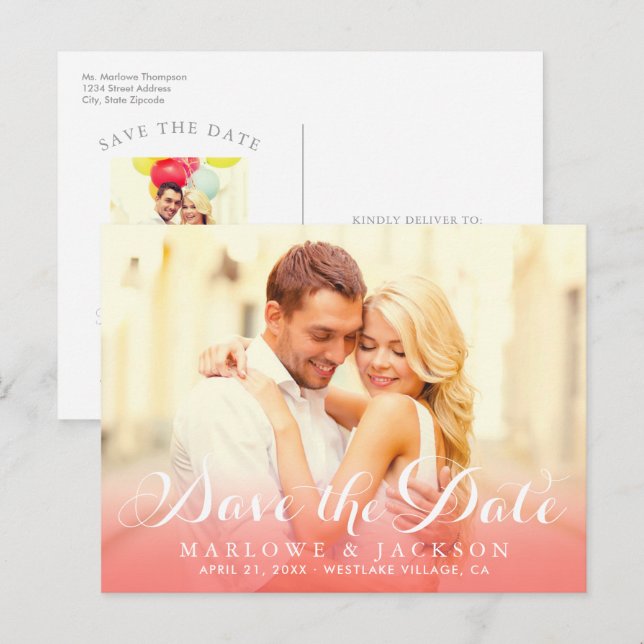 Postal De Anuncios Foto superpuesta de escritura coral, salva la fech (Anverso / Reverso)