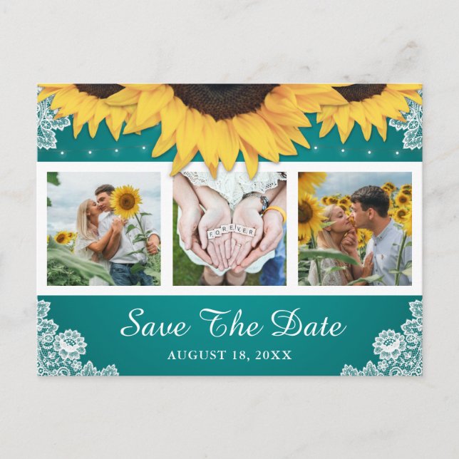 Postal De Anuncios Foto verde azulada Boda De Girasol De Lace Save Th (Anverso)