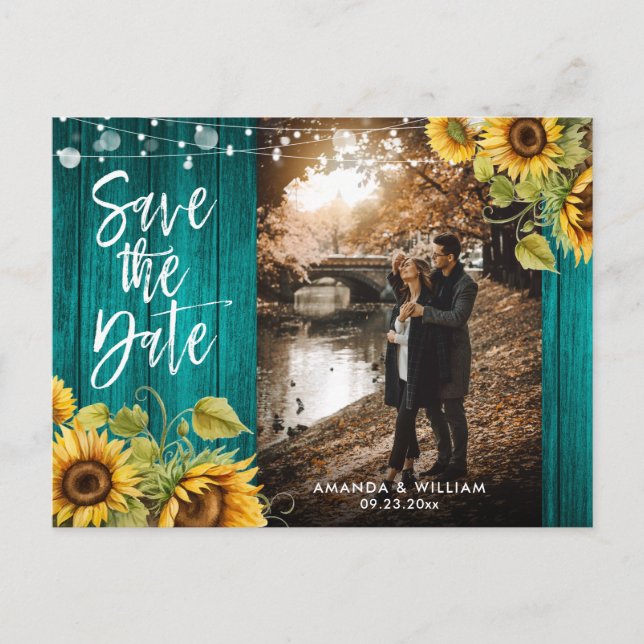 Postal De Anuncios Foto verde azulada del Boda del girasol Guardar la (Anverso)