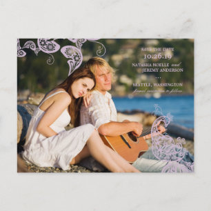 Postal De Anuncios Foto Vintage Floral Peacock Purple Save the Date