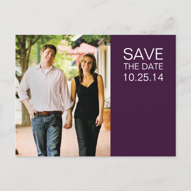 Postal De Anuncios Fotografía berenjena Purple Save the Date Postcard (Anverso)