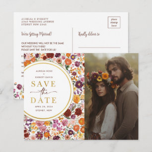 Postal De Anuncios Fotografía de Aviso de Boda de Flores Silvestres d