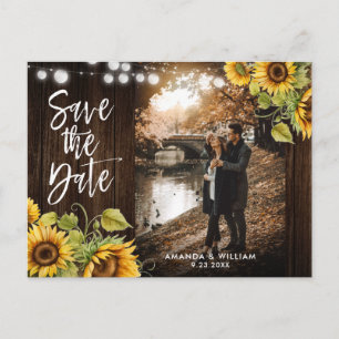 Postal De Anuncios Fotografía de boda de girasol rústico para guardar