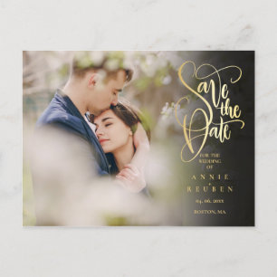 Postal De Anuncios Fotografía Guardar el elegante guión dorado modern