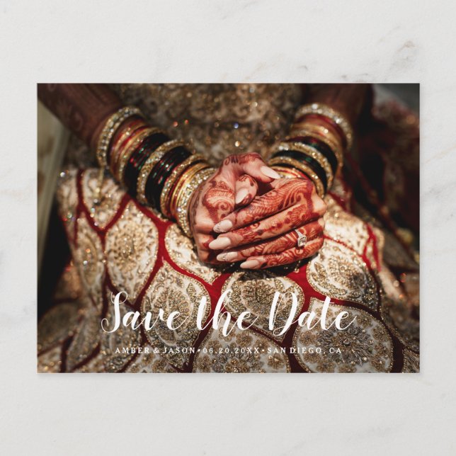 Postal De Anuncios Fotografía personalizada Boda Hindú Save the Date (Anverso)
