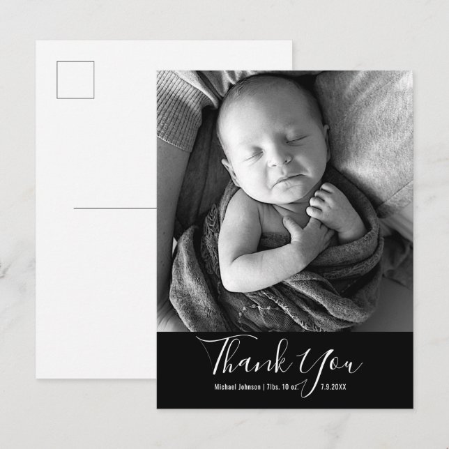 Postal De Anuncios Fotografía simple para bebé Gracias Nacimiento de  (Anverso / Reverso)