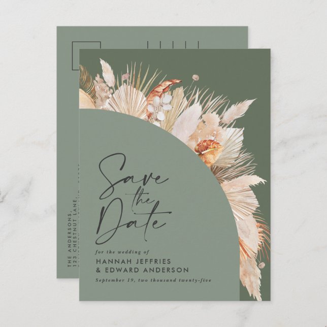 Postal De Anuncios Fotomoderna de hierba de Pampas verde salvia bohem (Anverso / Reverso)