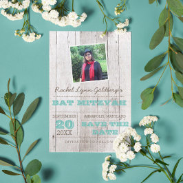 Postal De Anuncios Fotos de Bat Mitzvah Teal con encalado Guardar Fec