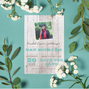 Postal De Anuncios Fotos de Bat Mitzvah Teal con encalado Guardar Fec