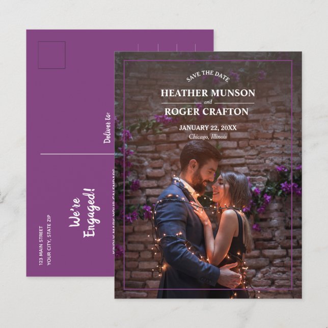 Postal De Anuncios Fotos de Boda en Frontera Sencilla Guardar la Fech (Anverso / Reverso)