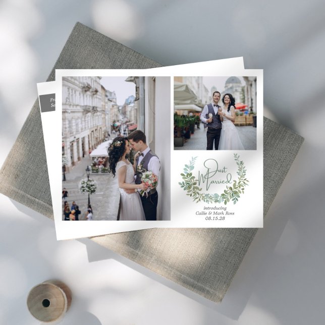 Postal De Anuncios Fotos de boda Greenery recién casados (Subido por el creador)