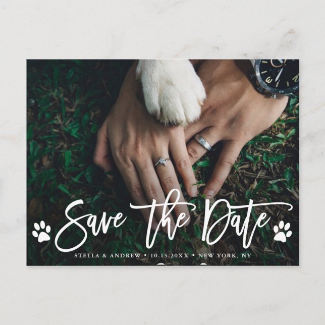 Postal De Anuncios Fotos de Bodas con Huellas de Patas para Save the  (Anverso)