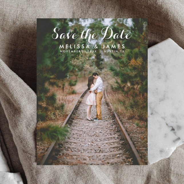 Postal De Anuncios Fotos de Caligrafía Simple para Boda Save The Date (Subido por el creador)