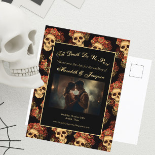 Postal De Anuncios Fotos de compromiso de cráneo gótico Save the Date
