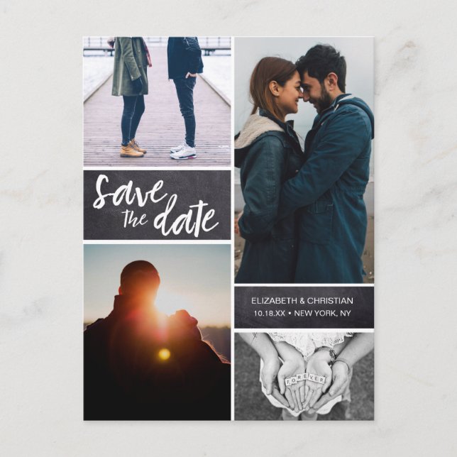 Postal De Anuncios Fotos de compromiso en collage de pizarra (Anverso)