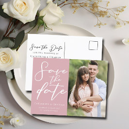 Postal De Anuncios Fotos de pareja rosa polvoriento - Save the Date