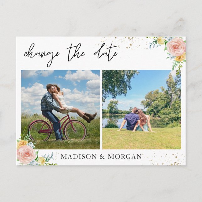 Postal De Anuncios Fotos personalizadas de flores Cambiar la fecha (Anverso)