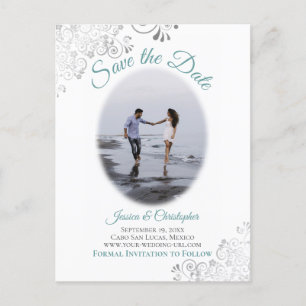 Postal De Anuncios Fracasos plateados con foto boda Verde azulada Sal
