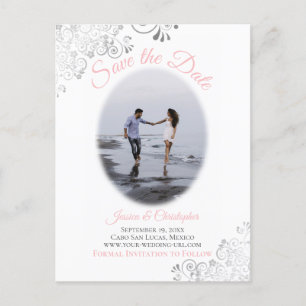 Postal De Anuncios Fragmentos plateados con foto Boda rosa Salven la