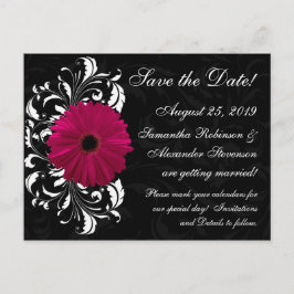Postal De Anuncios Fuchsia Scroll Gerbera Daisy Black Save the Date