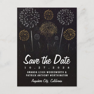 Postal De Anuncios Fuegos artificiales Tema Oro Negro Guardar las tar