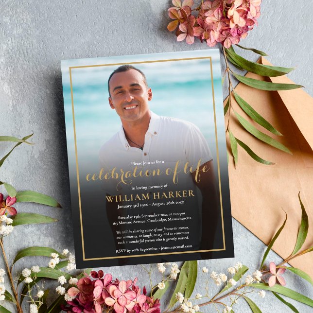 Postal De Anuncios  Funeral de Celebración de la Vida con Foto Elegan (Subido por el creador)