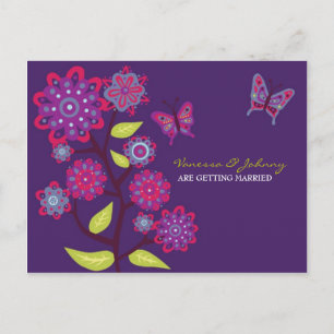 Postal De Anuncios Funky Purple Flowers Wedding Save the Date
