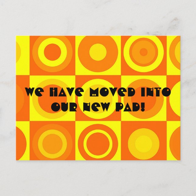 Postal De Anuncios Funky Retro Naranja Amarillo Círculo Cambio de Dir (Anverso)