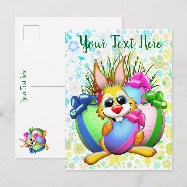 Postal De Anuncios Funny Bunny biting an Easter Egg (Anverso / Reverso)