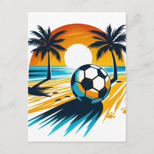 Postal De Anuncios Fútbol Retro de Playa de Verano Tropical Atardecer