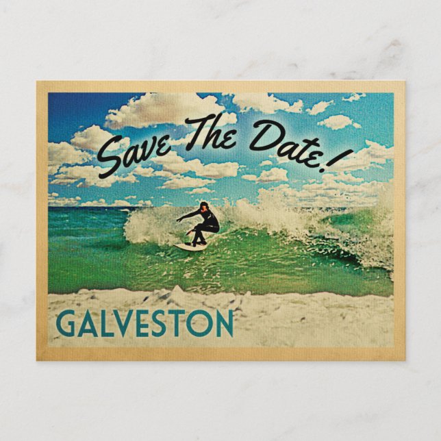 Postal De Anuncios Galveston Save The Date Texas Surfing (Anverso)